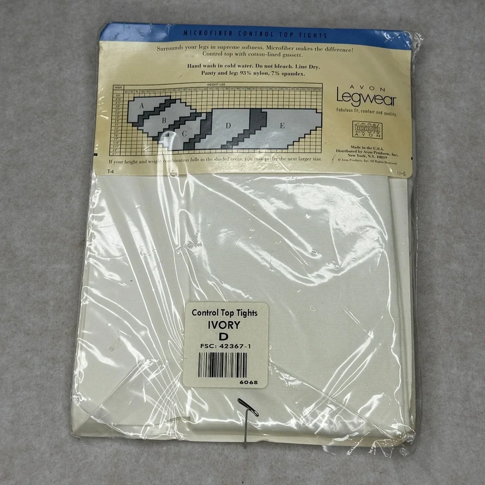 Avon Legwear Microfiber Control Top Tights Ivory Pantyhose NOS Size D‎ VTG
